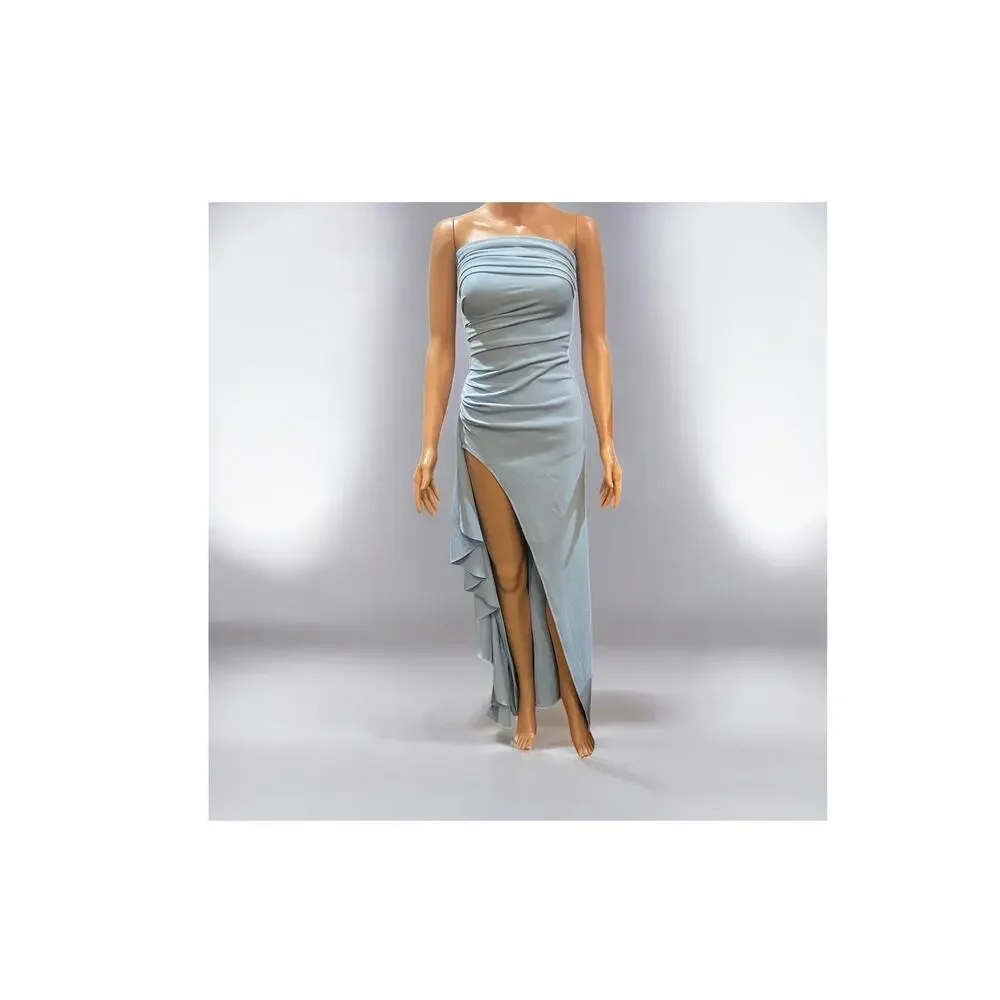 Lucy In The Sky Strapless High Split Blue Maxi Dress Size XXS